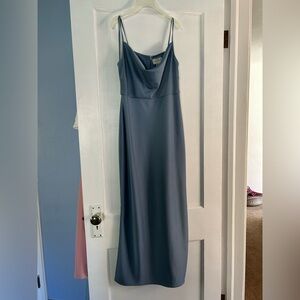 Anthropologie Blue BHLDN Satin Cowl Neck Dress